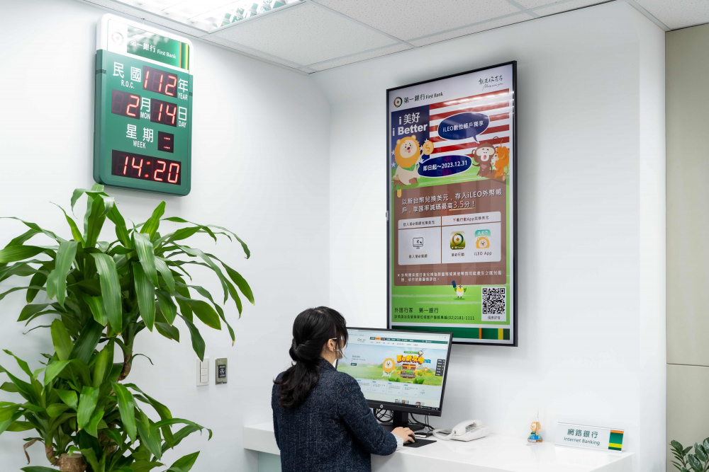 創利空間S4M協助第一銀行全台188家分行建置數位內容公播系統（WMS），將分行的顯示器即時遠端管理與派送，讓廣告行銷同步上線。