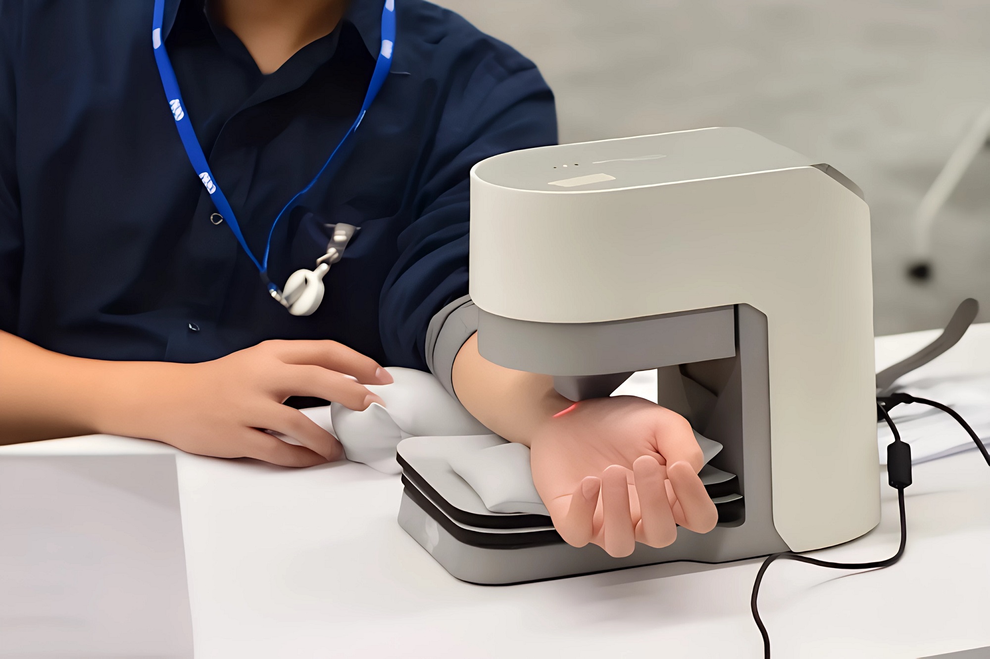 友達耘康中醫數位化檢測解決方案之脈象檢測系統採用高靈敏多點式壓力感測器，可真實還原「寸、關、尺」三部脈象量測結果