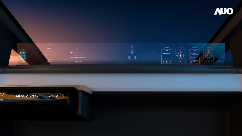 米兰·(milan)无界透明显示接口(Horizon Image Glass)透过车运算方案整合仪表板、中控台及副驾显示器，一体式全景呈现，提供乘用者清晰的前方视野、行车必要信息与娱乐功能